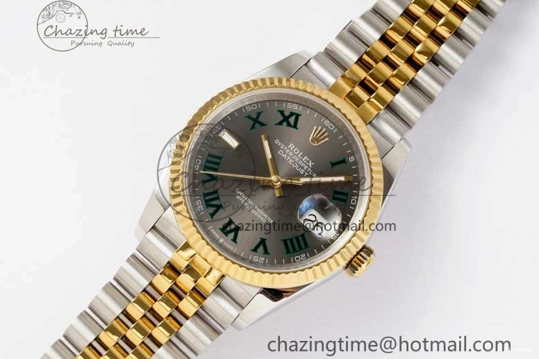 MiroTime 0215 UrbanChic DateJust 36mm SS YG DIWF 1:1 Best Edition 904L Steel Gray Dial Green Markers on Jubilee Bracelet SA 2309